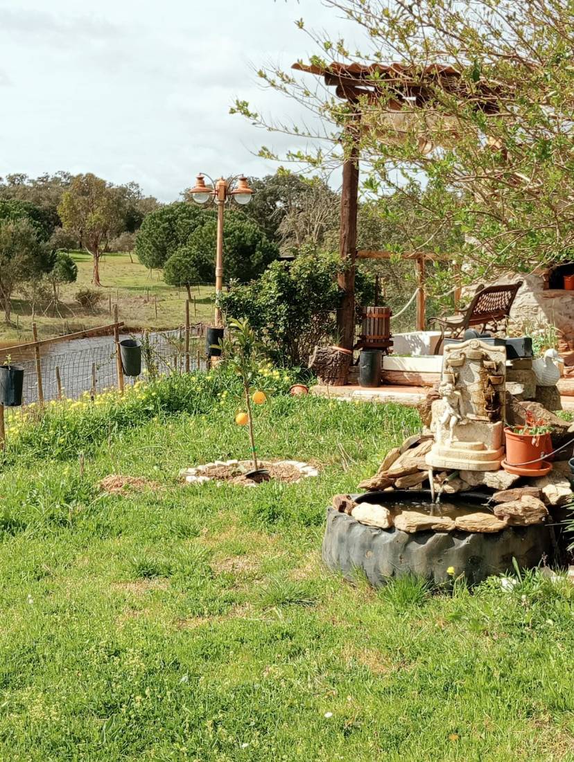 Jardim e campo da herdade